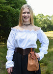 Carmen-pusero, röyhelökaulus ja puuvilla, valkoinen