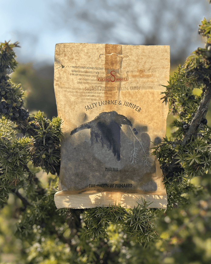 Viking Sweets -viikinkimakeiset, 120 g, salmiakki ja katajanmarja