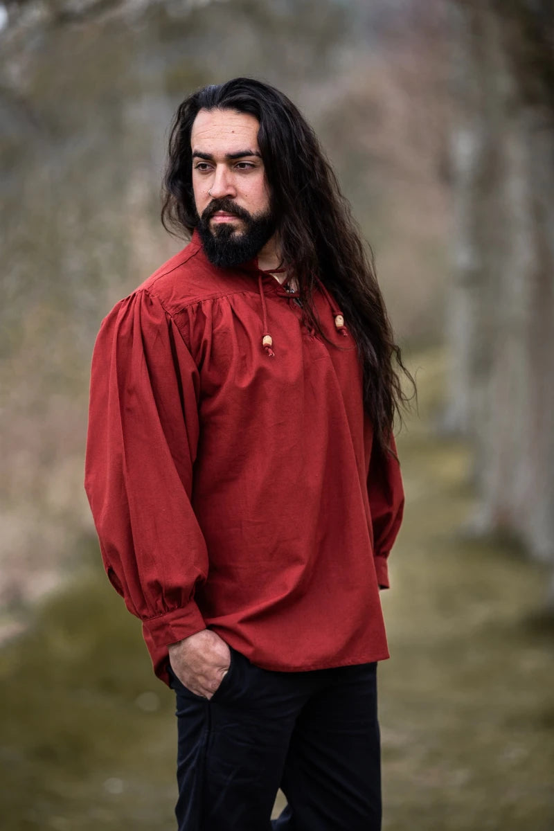 Friedrich-paita, nyöritettävä puuvillapaita, punainen