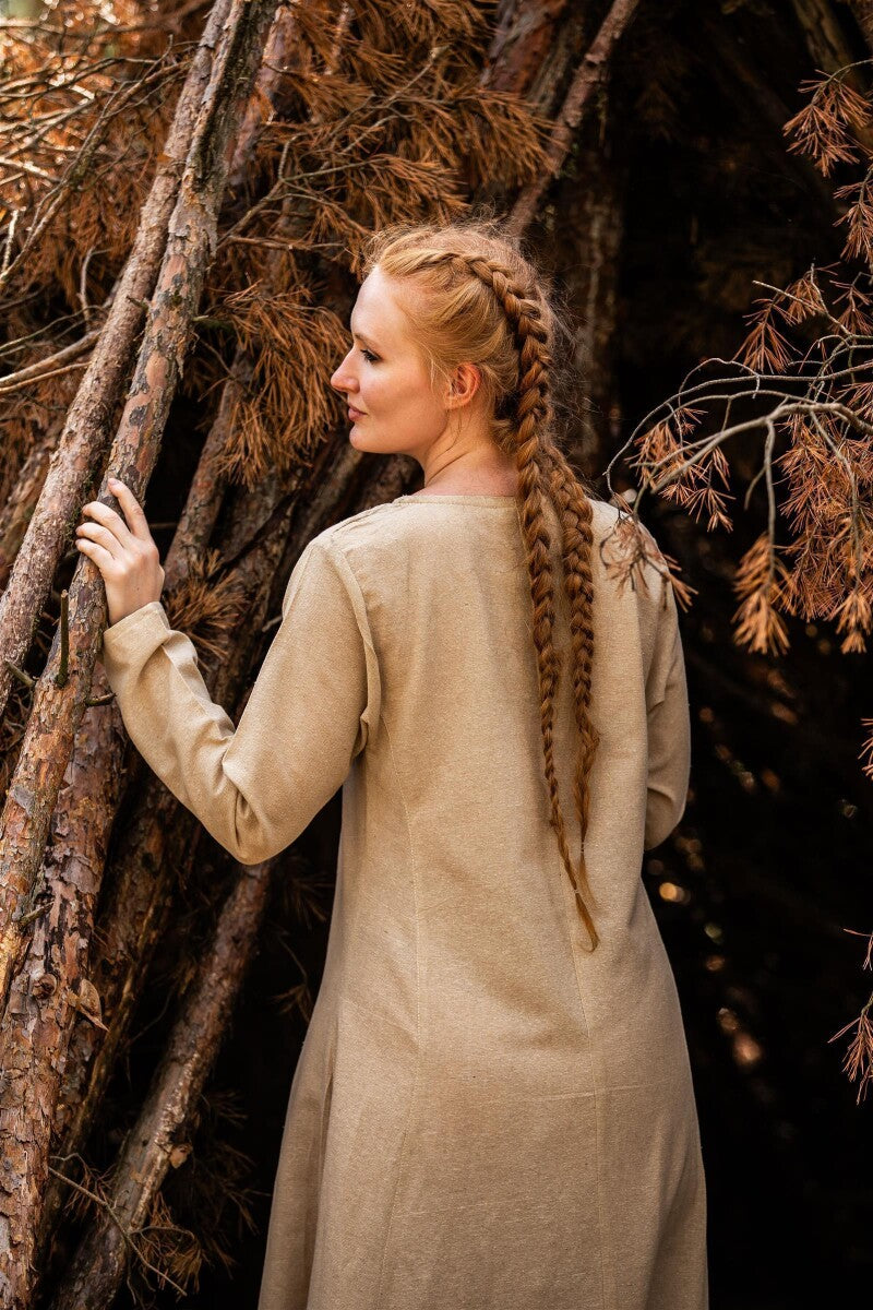 Lina-alusmekko, pitkähihainen mekko, luonnonvalkoinen, kuvakulma 2