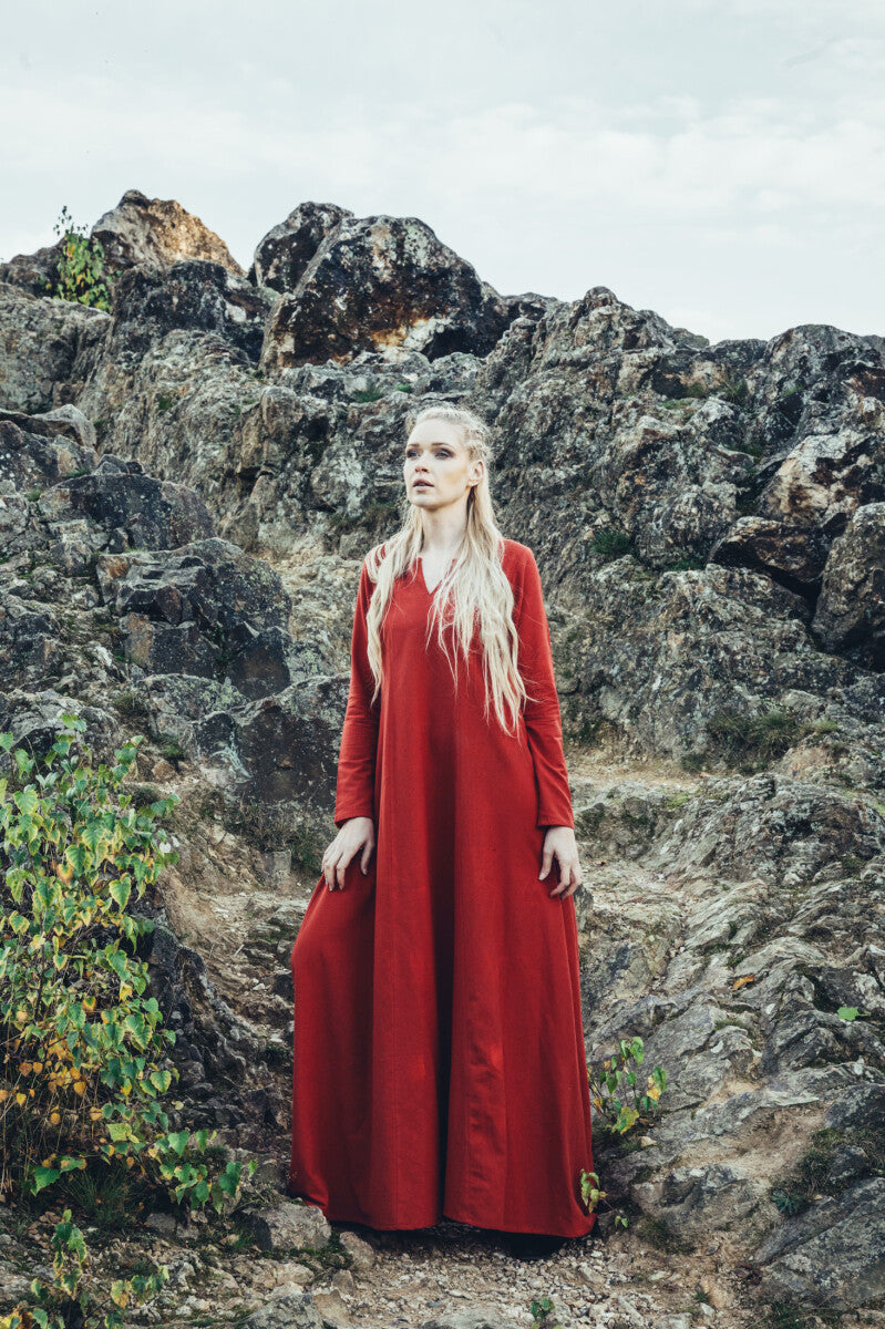 Lina-alusmekko, pitkähihainen mekko, punainen