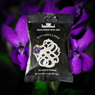 Viking Sweets -viikinkimakeiset, 120 g, salmiakin ja orvokin maku