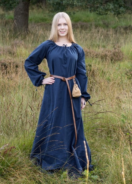 Ana-puuvillamekko, nyöritettävä pääntie, sininen
